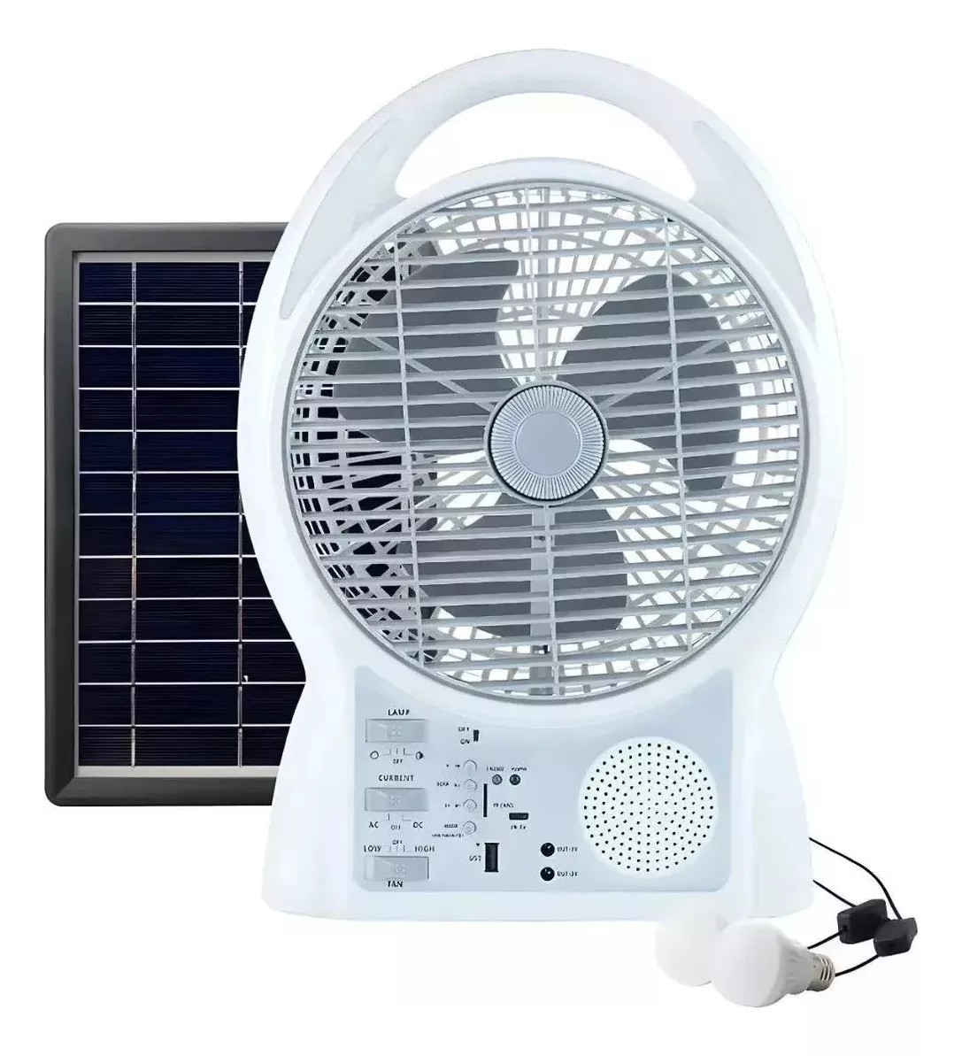 Ventilador Recargable Solar Panel 2 Bombillos Radio Parlante Bluetooth Radio FM CGd-8029