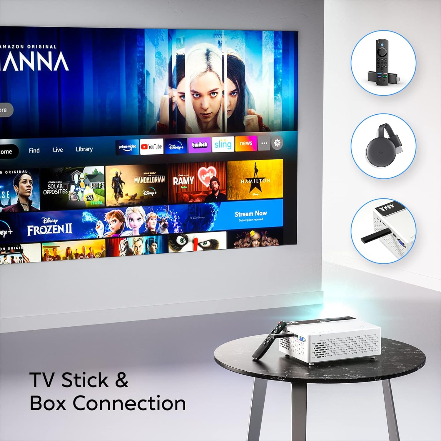 Mini Proyector TMY 720p con soporte Full HD 170" y Bluetooth