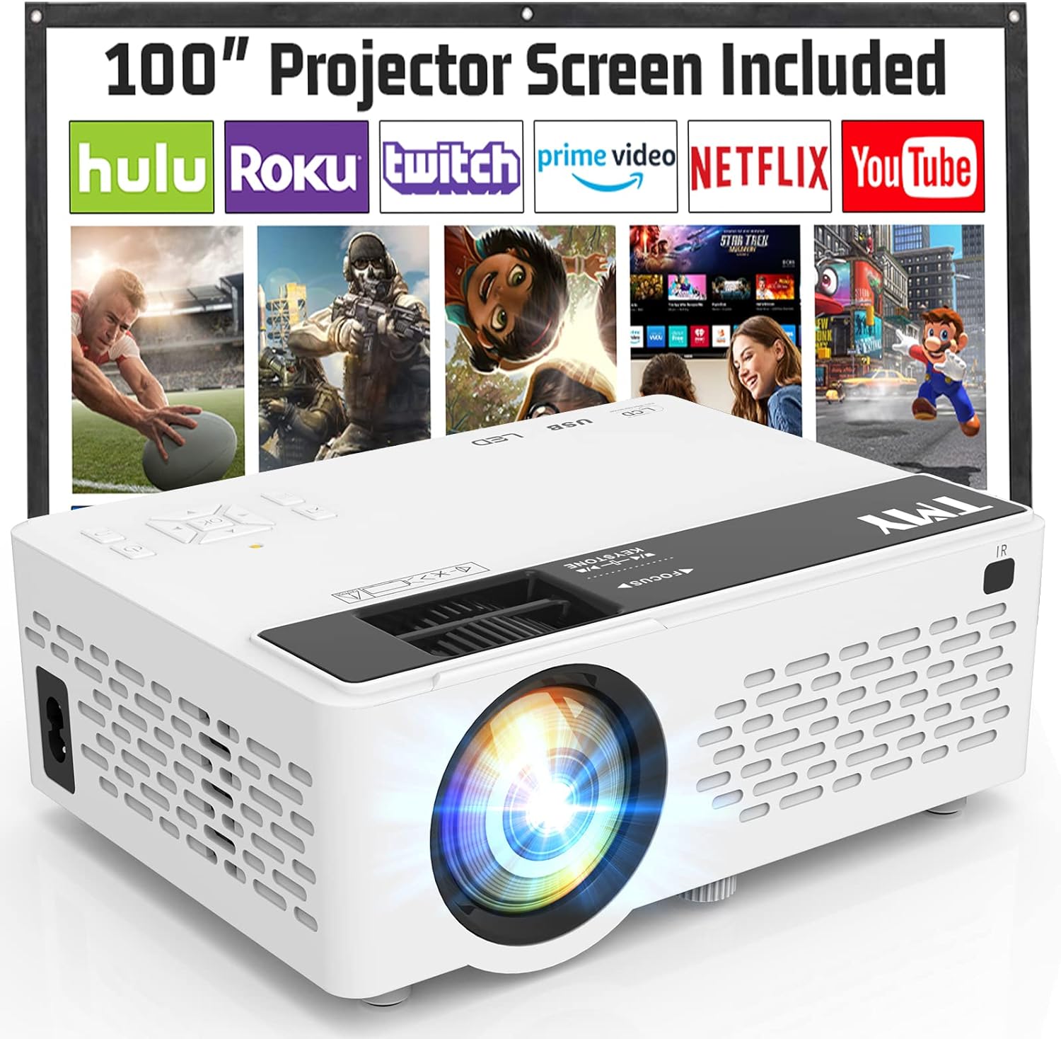 Mini Proyector TMY 720p con soporte Full HD 170" y Bluetooth