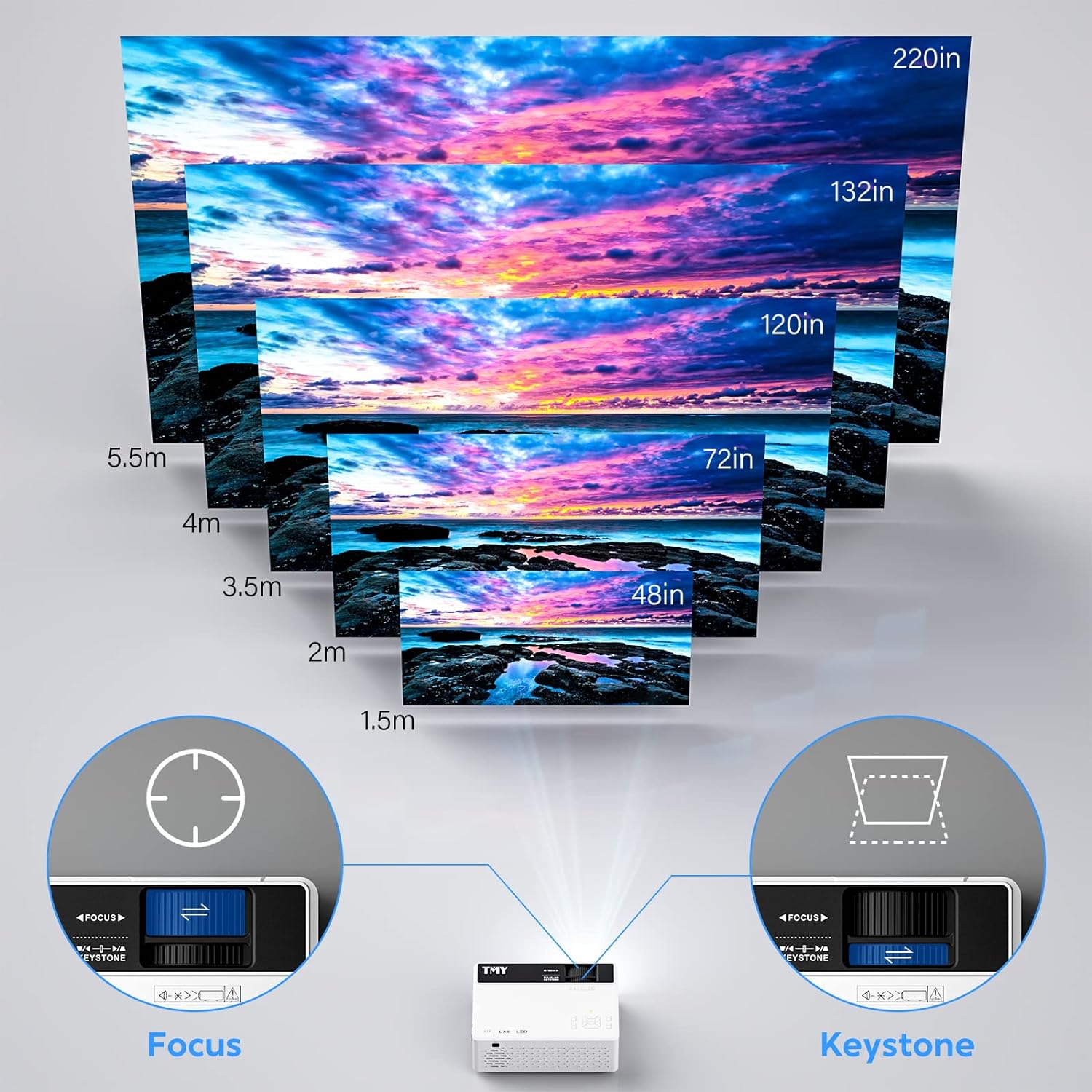 Mini Proyector TMY 720p con soporte Full HD 170" y Bluetooth