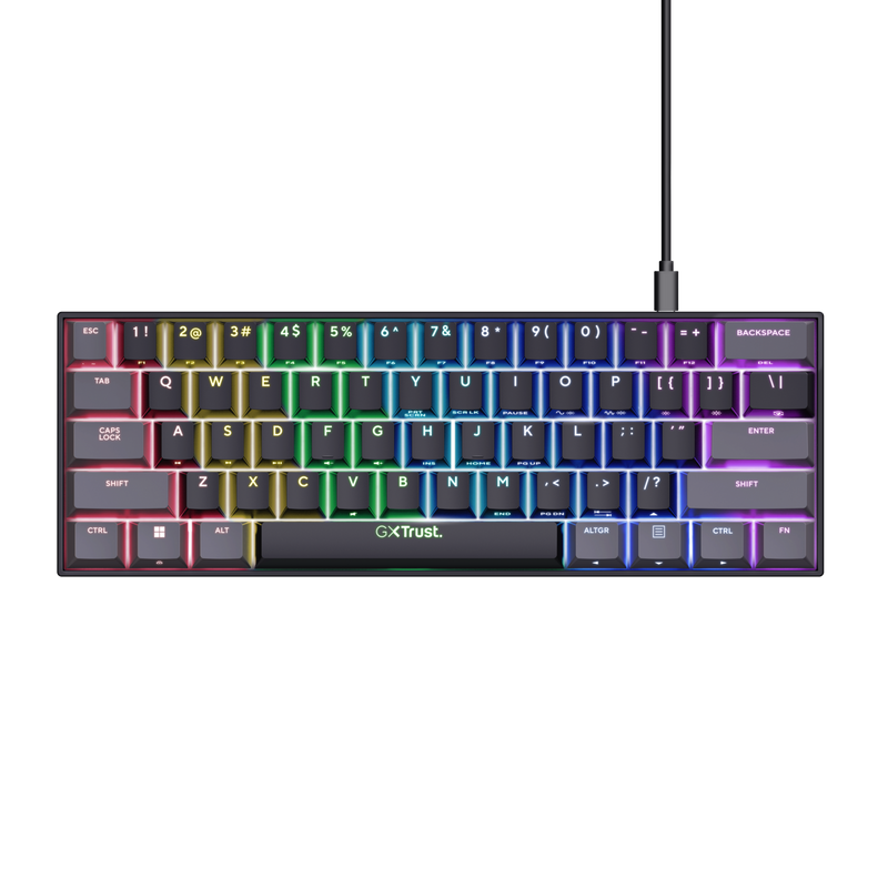TECLADO MECANICO GAMER TRUST GXT 867 ACIRA MECANICO 60% NEGRO SWICH ROJO
