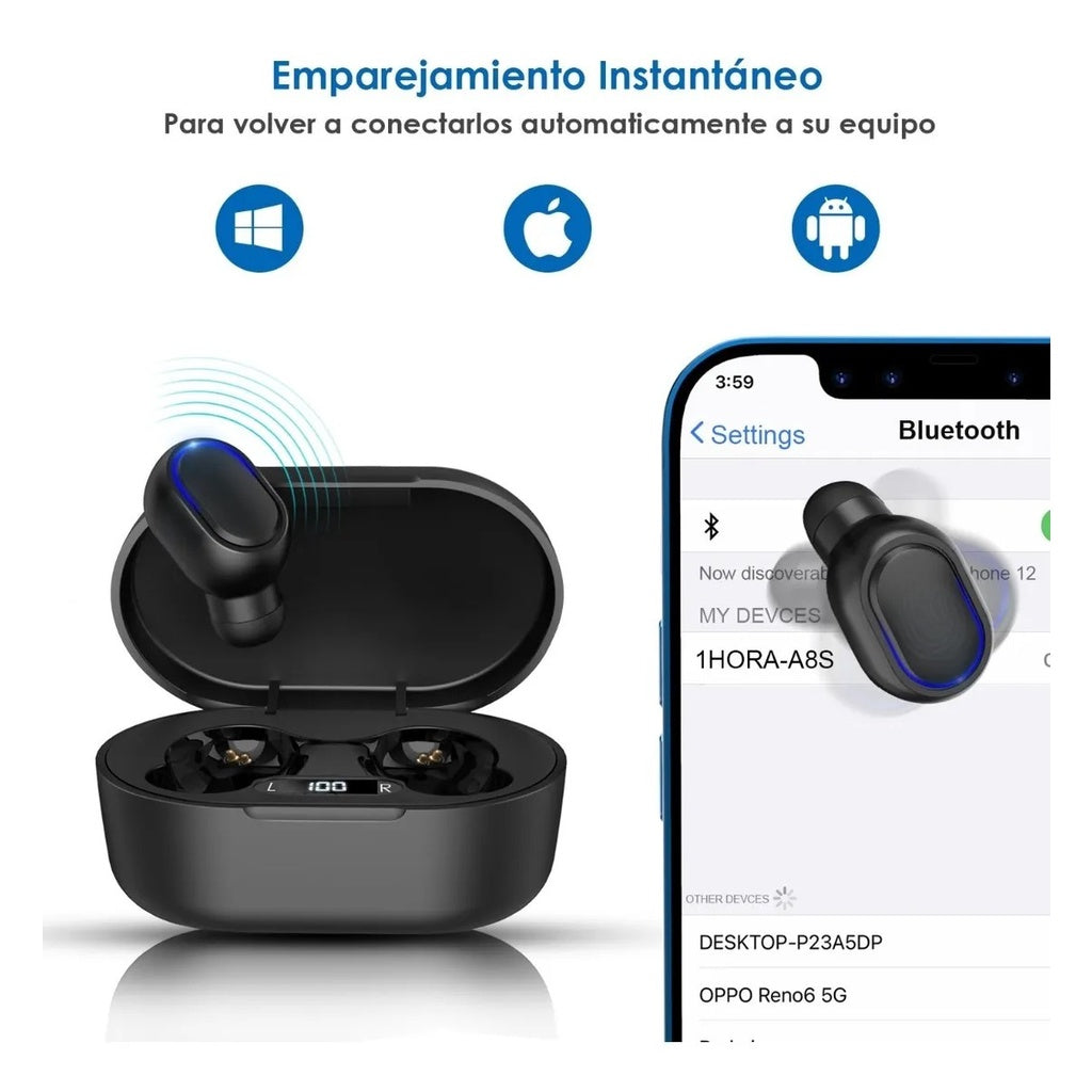 Audífonos Earbuds Bluetooth Manos Libres Negros AUT114