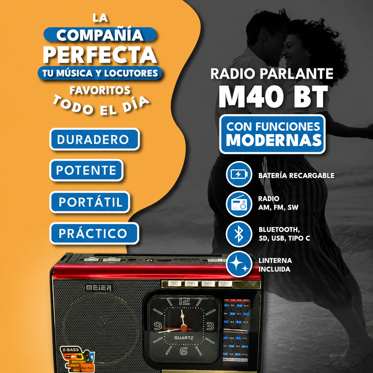 Radio de Emergencia Recargable con Parlante y Linterna | FM/AM/SW M40 - Tienvir