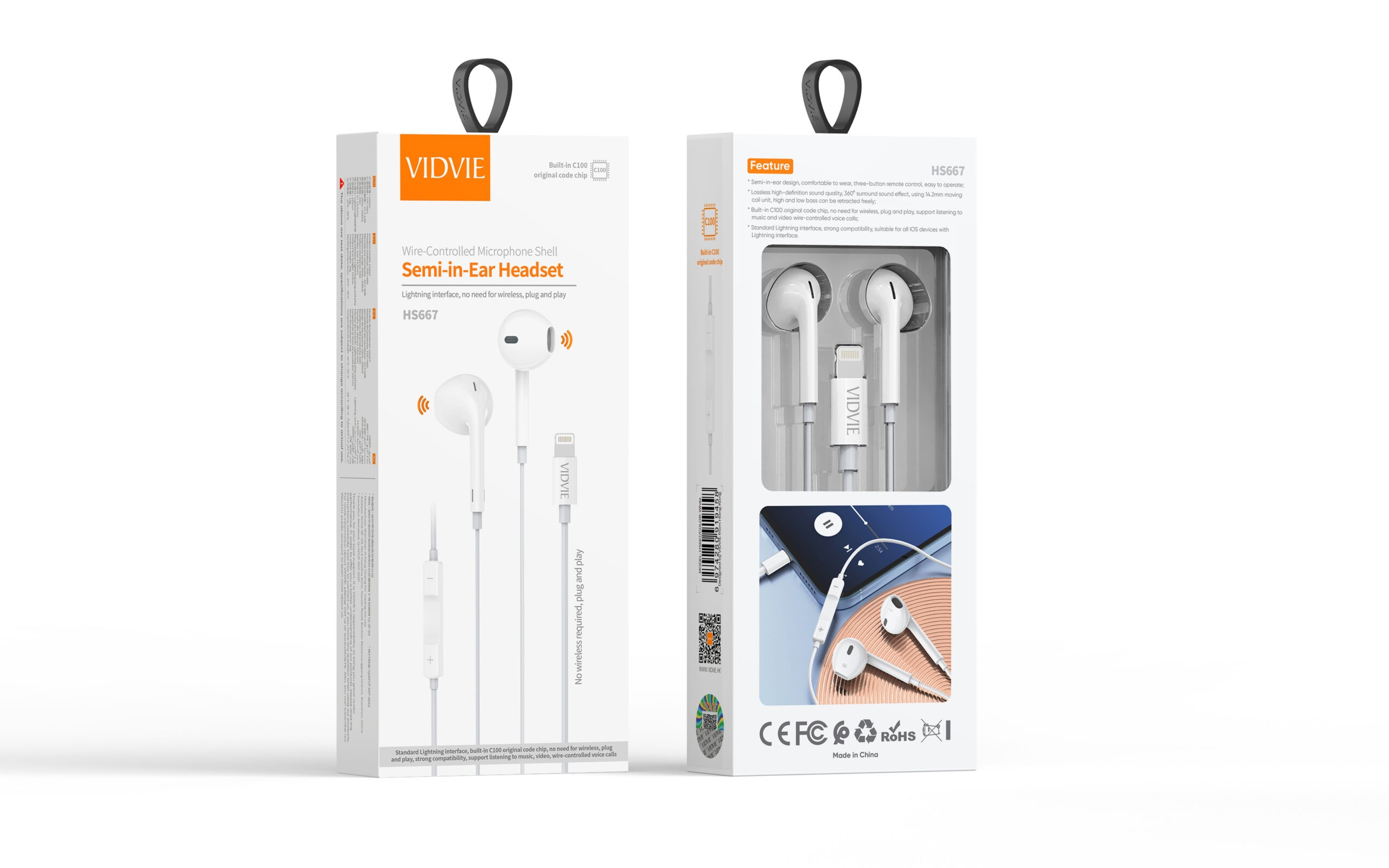 Audífonos Lightning para iPhone con Micrófono y Control de Volumen HS667 - Tienvir