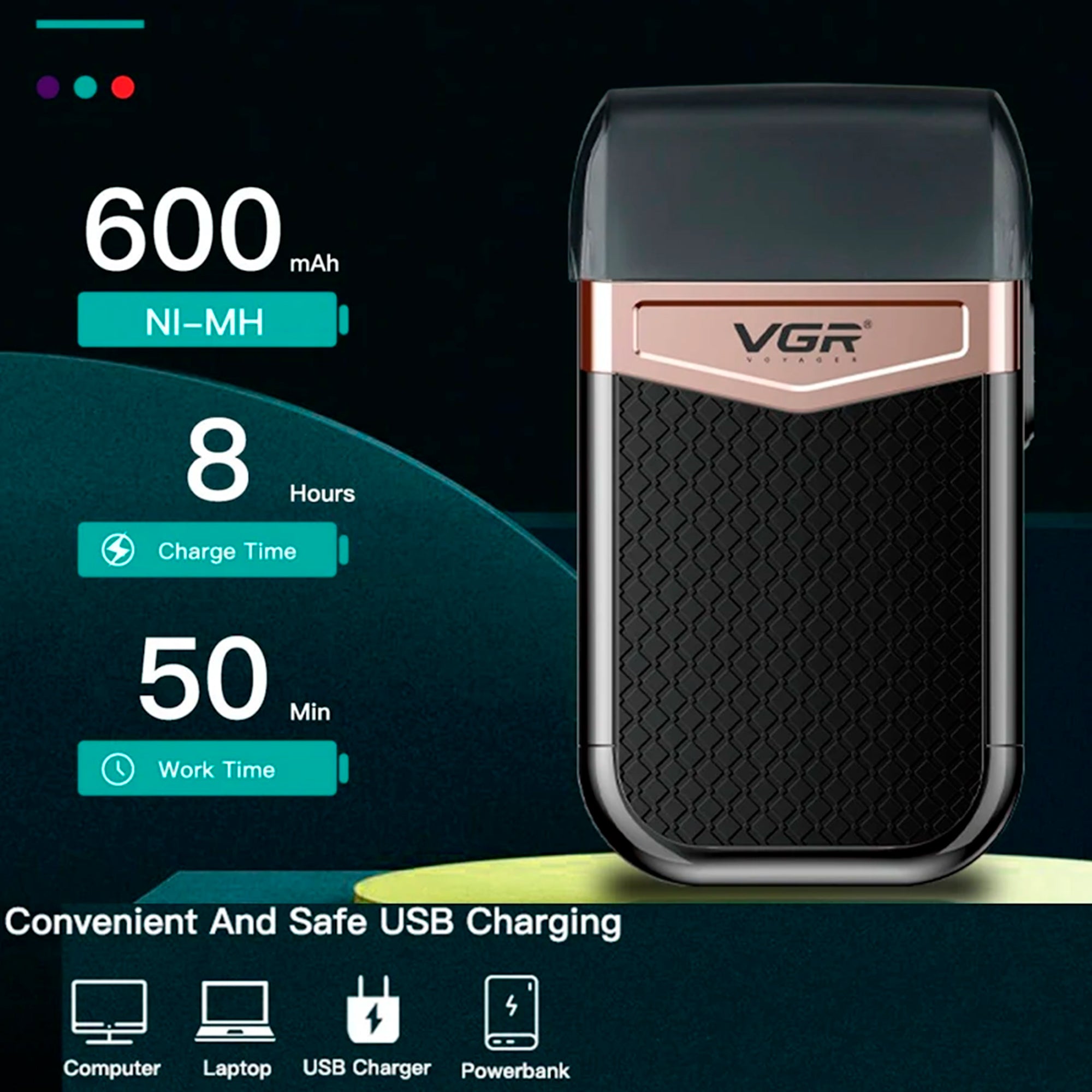 Afeitadora VGR V-331 Recargable – Afeitado al Ras con Doble Cabezal - Tienvir