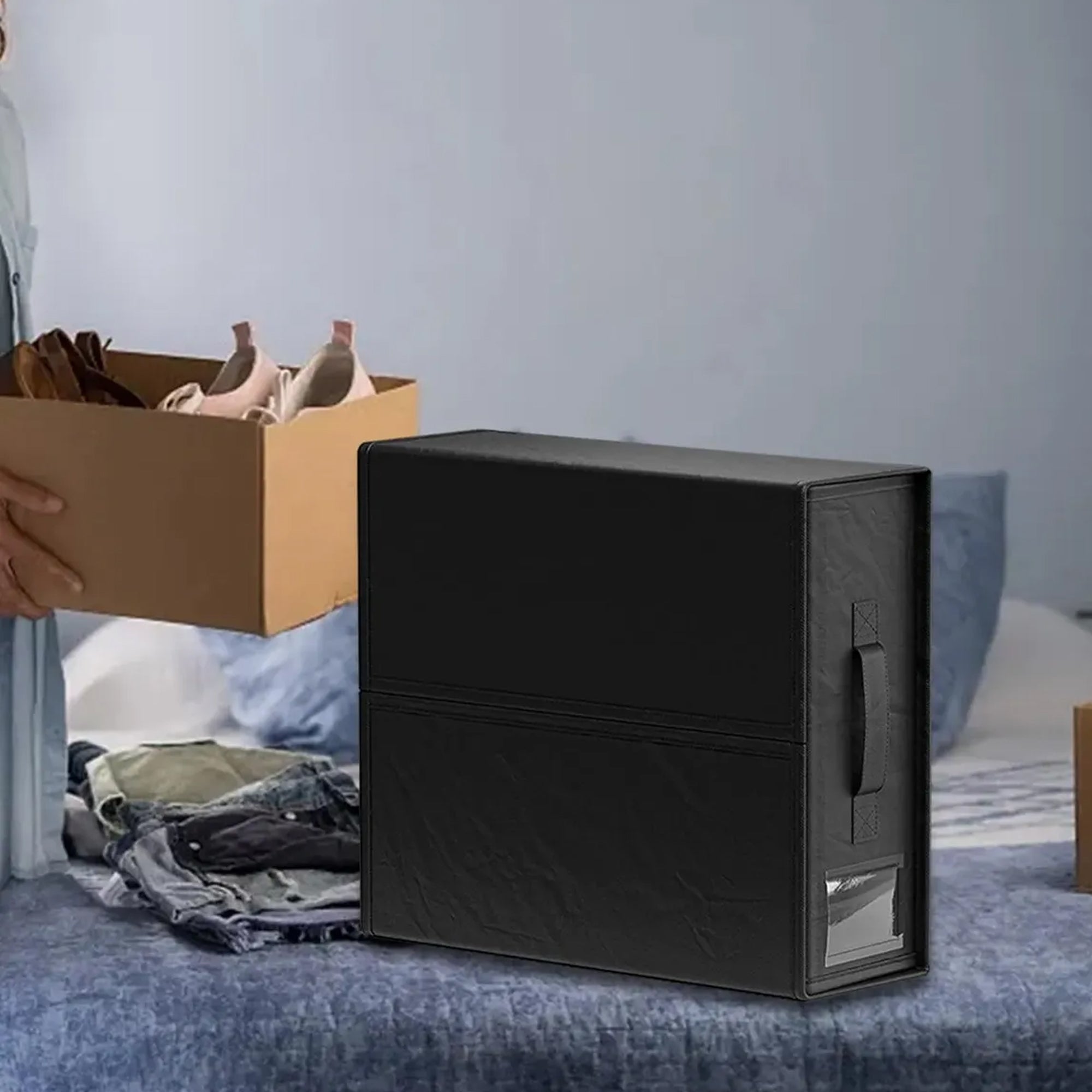 Organizador de Tela Oxford para Ropa de Cama con Ventana Transparente y Cremallera