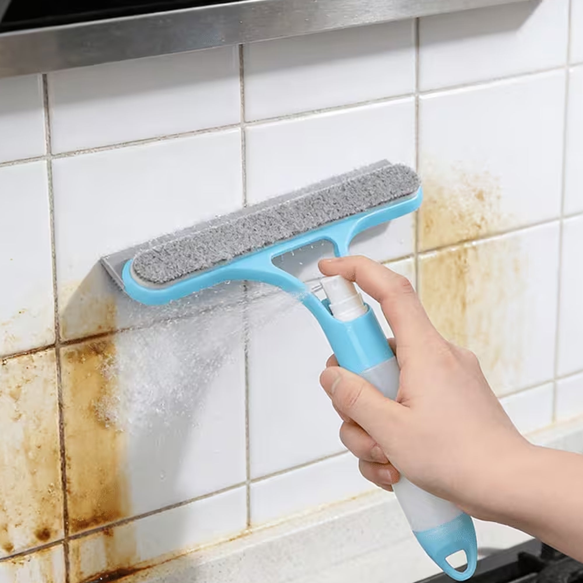 Limpiador de Vidrios con Spray Integrado y Mopa de Microfibra Reutilizable