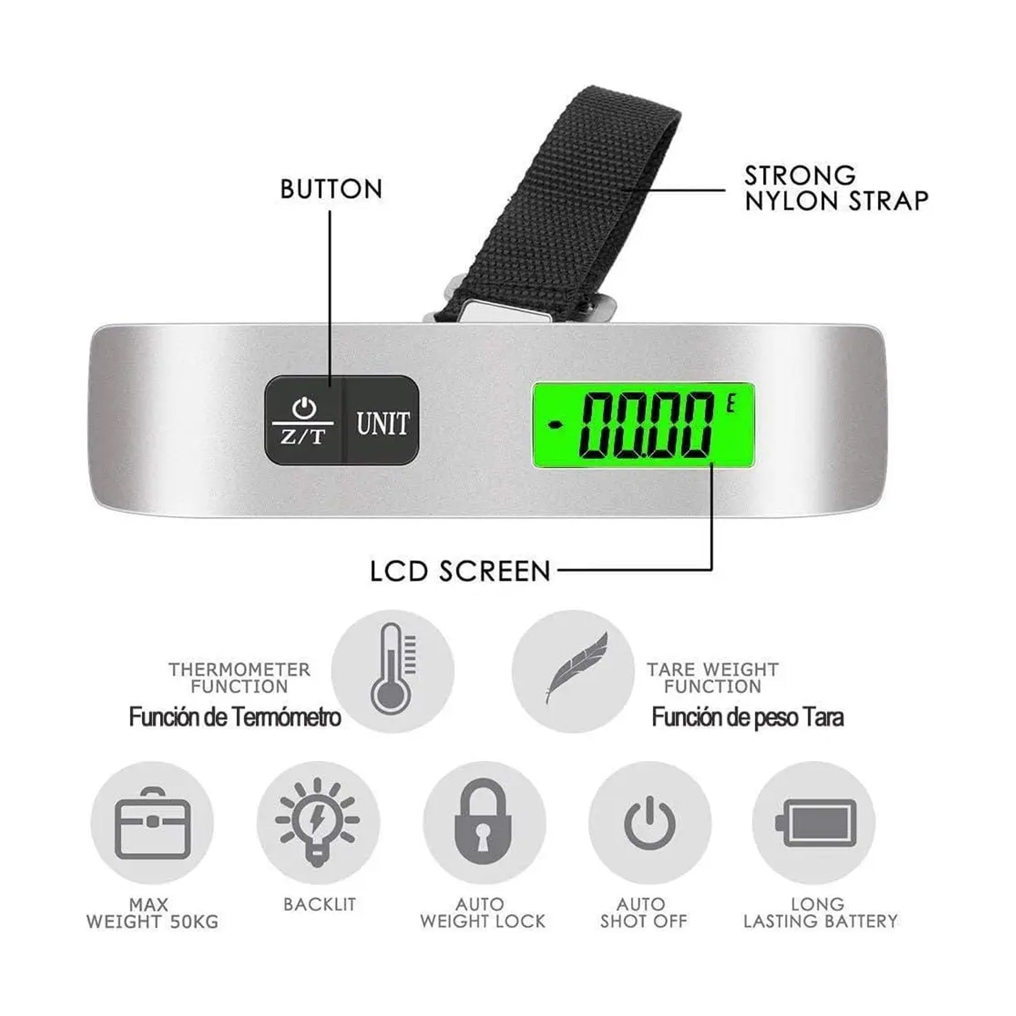 Báscula Digital Portátil para Equipaje P-508 con Pantalla LCD y Diseño Compacto