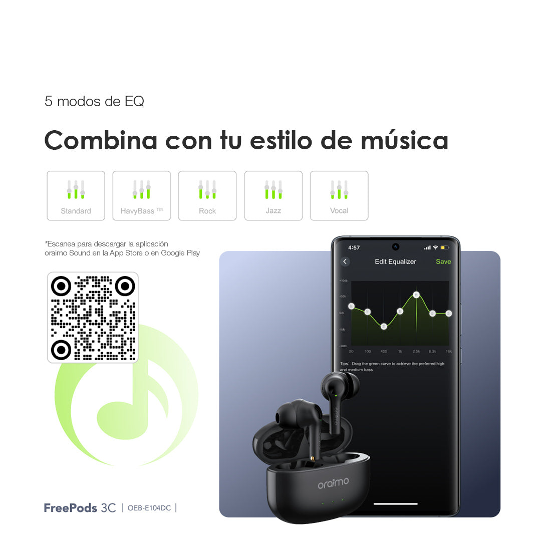 Audífonos Bluetooth 5.3 Oraimo Freepods 3C