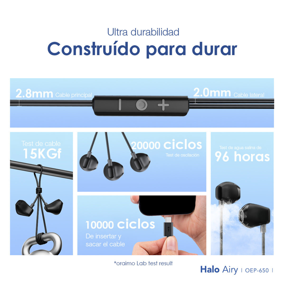 Audífonos Ergonomicos Tipo C Ultra Duraderos Halo Airy Negros