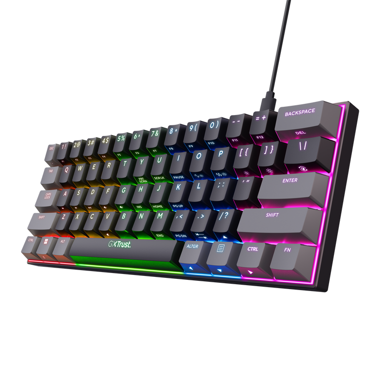TECLADO MECANICO GAMER TRUST GXT 867 ACIRA MECANICO 60% NEGRO SWICH ROJO