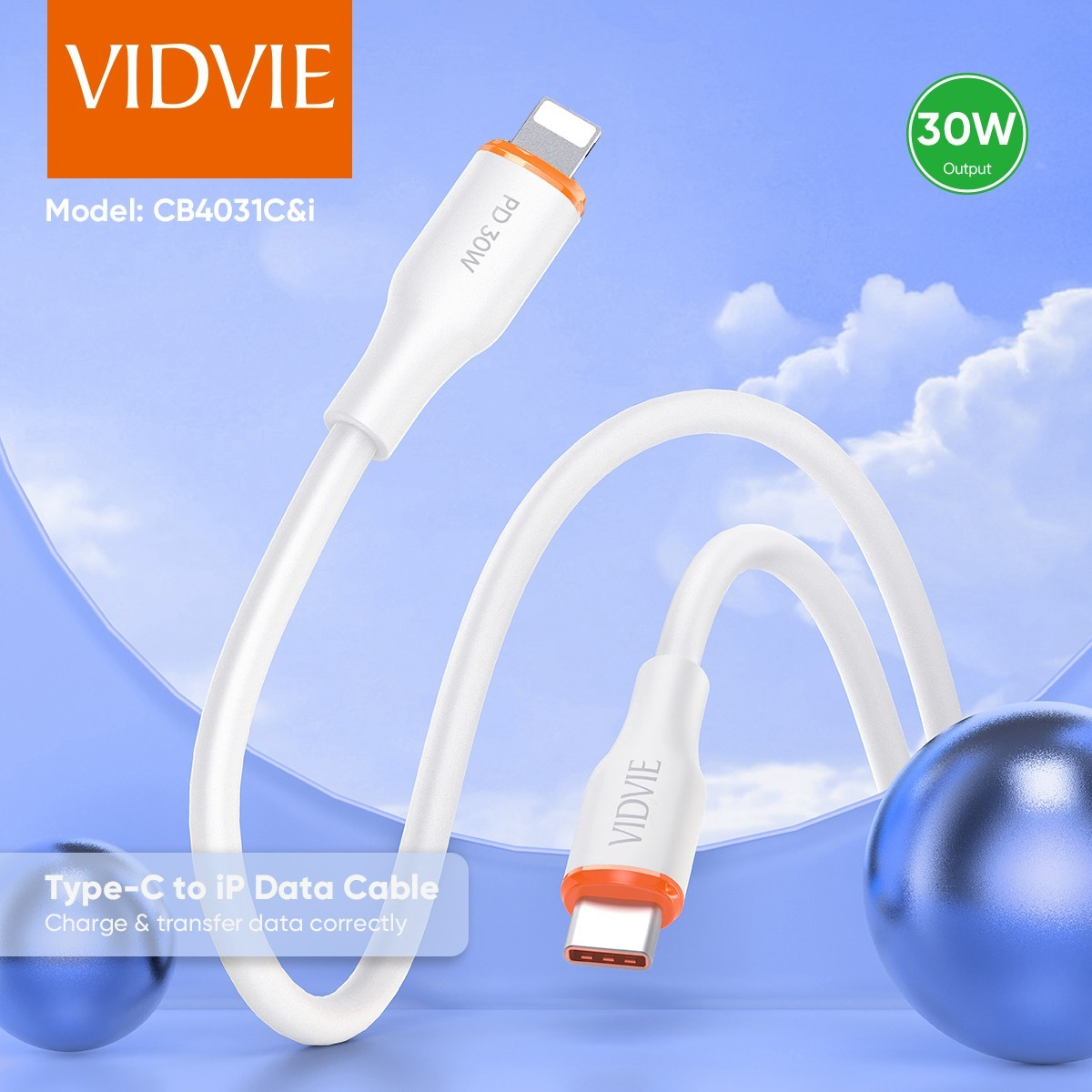 Cable Tipo C a Iphone 1 mts 30W Vidvie CB4031C