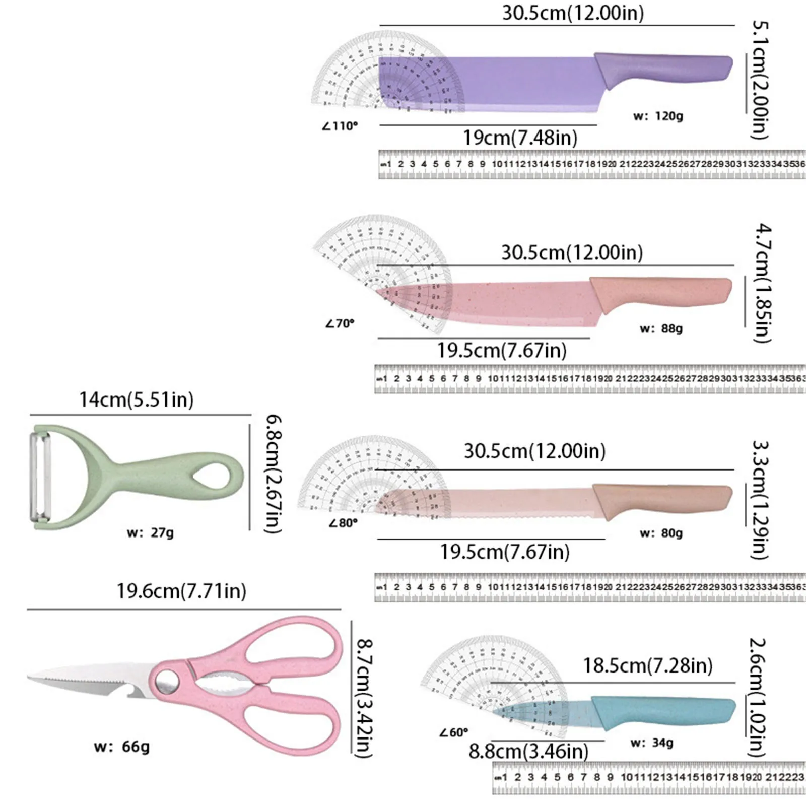 Kit Cuchillos con Pelador y Tijeras