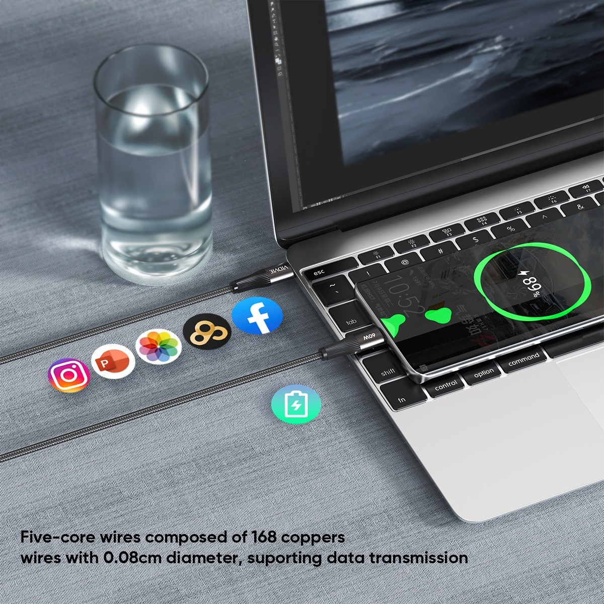 Cable Tipo C a Tipo C 1 mts 60W Trenzado Vidvie CB4038