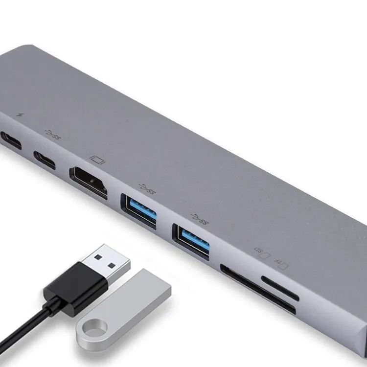 HUB Multipuerto Adaptador 8 en 1 A Tipo C TF SD RJ25 USB 3.0