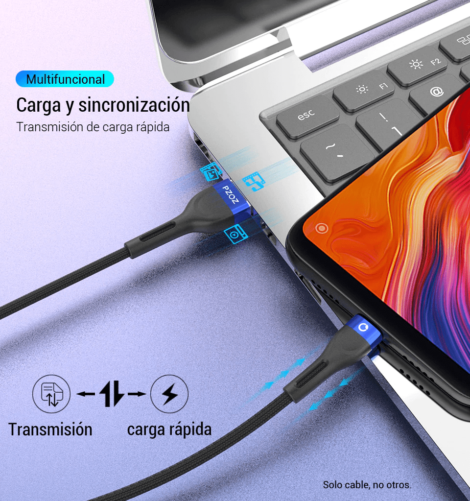 Cable Tipo C Data Cable 2 mts 20W Trenzado Vidvie CB4038 -2T