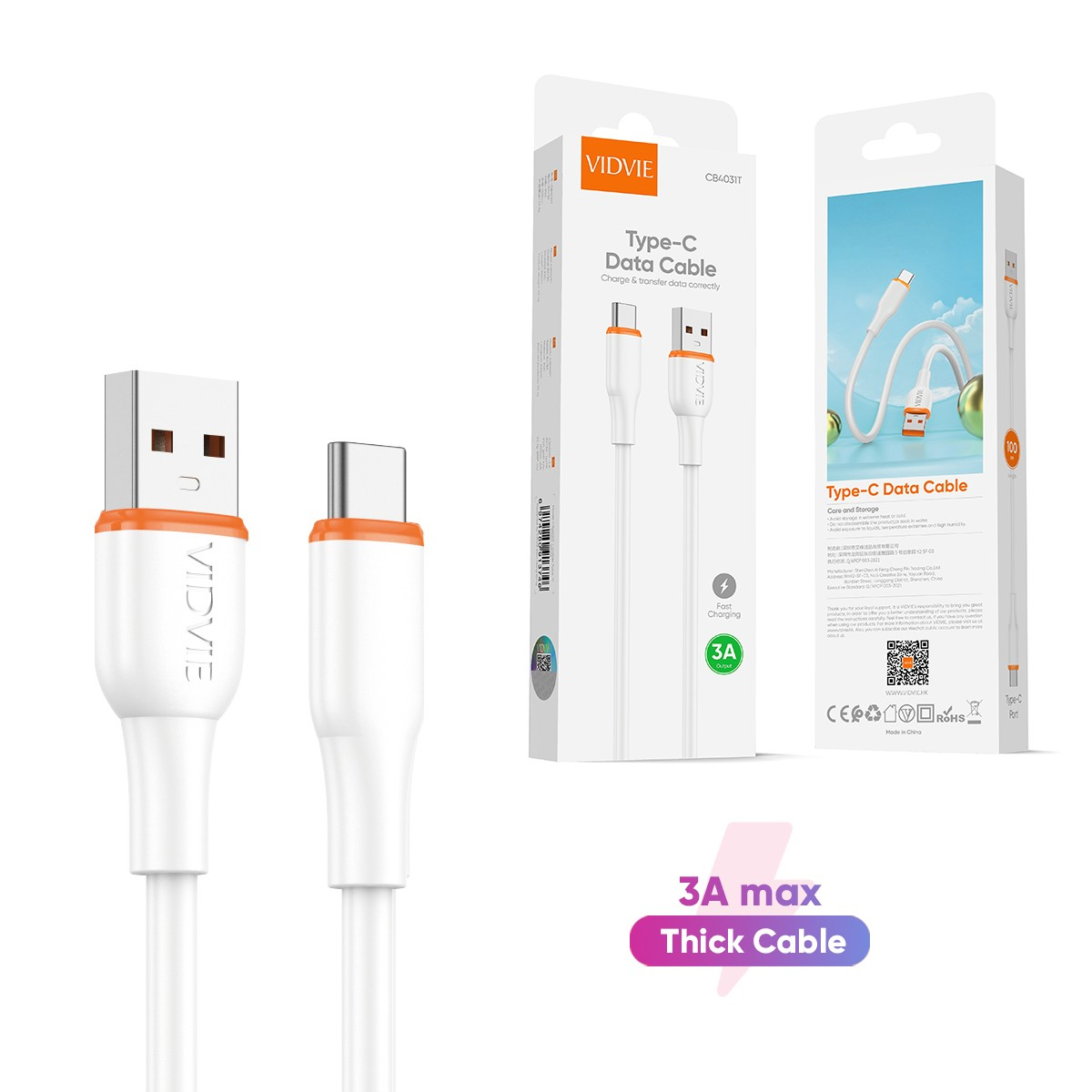 Cable Tipo C Data Cable 1 mts 20W Vidvie CB4031T
