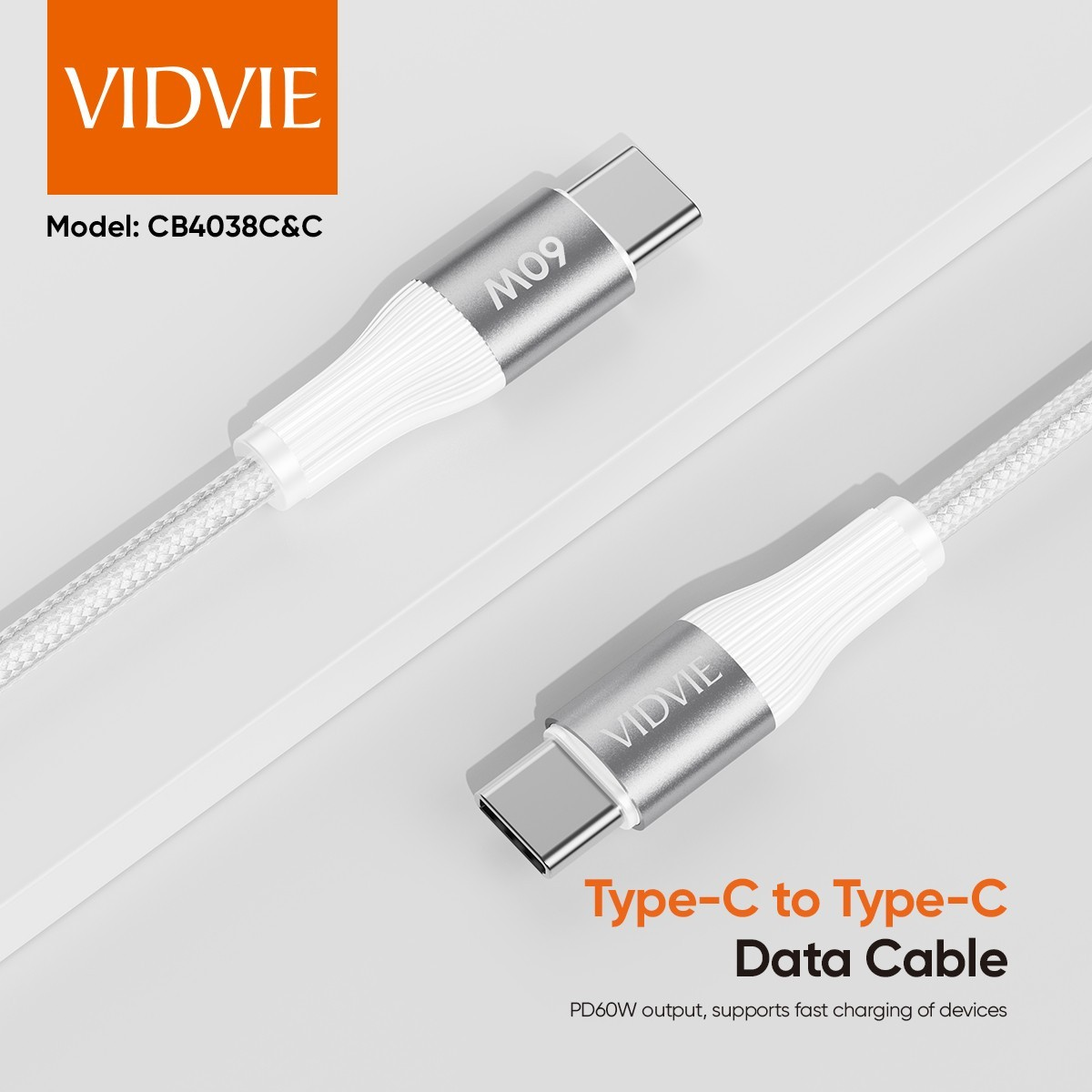 Cable Tipo C a Tipo C 1 mts 60W Trenzado Vidvie CB4038