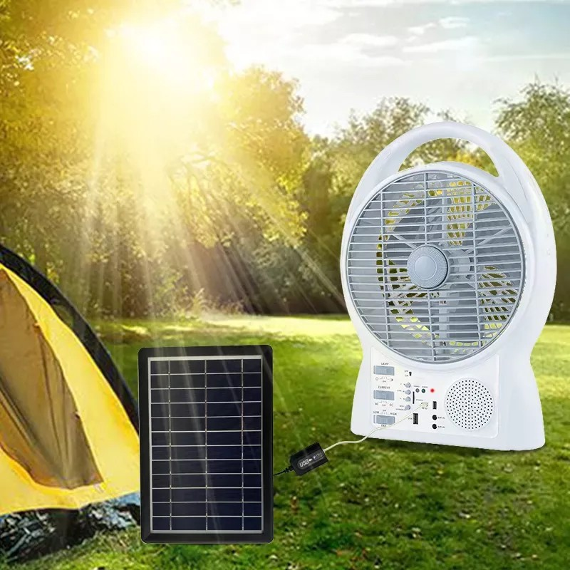 Ventilador Recargable Solar Panel 2 Bombillos Radio Parlante Bluetooth Radio FM CGd-8029