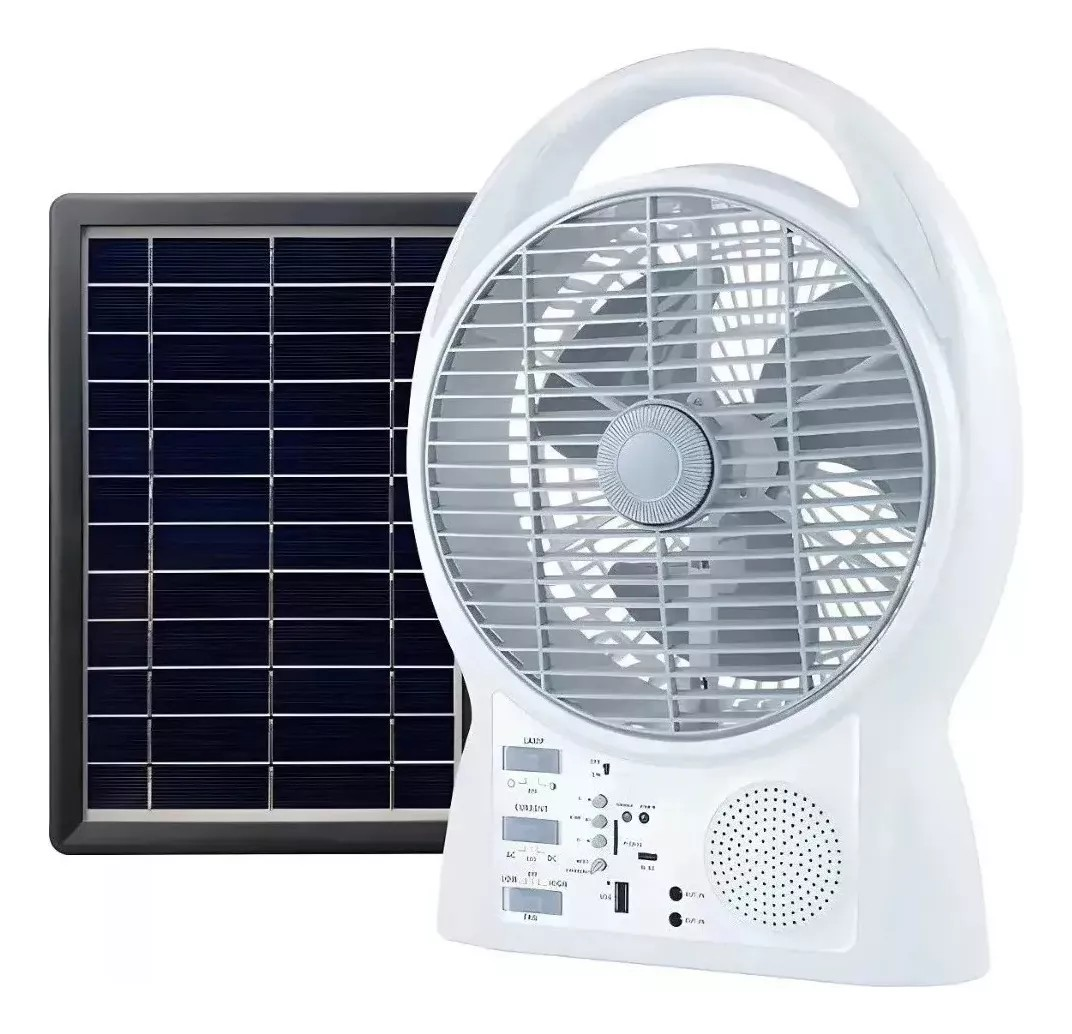 Ventilador Recargable Solar Panel 2 Bombillos Radio Parlante Bluetooth Radio FM CGd-8029