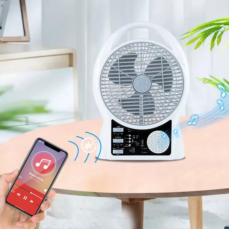 Ventilador Recargable Solar Panel 2 Bombillos Radio Parlante Bluetooth Radio FM CGd-8029