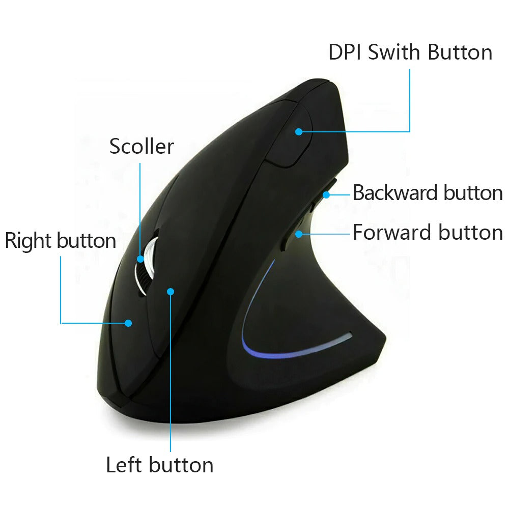 Mouse Ergonómico Inalámbrico Negro Cómodo