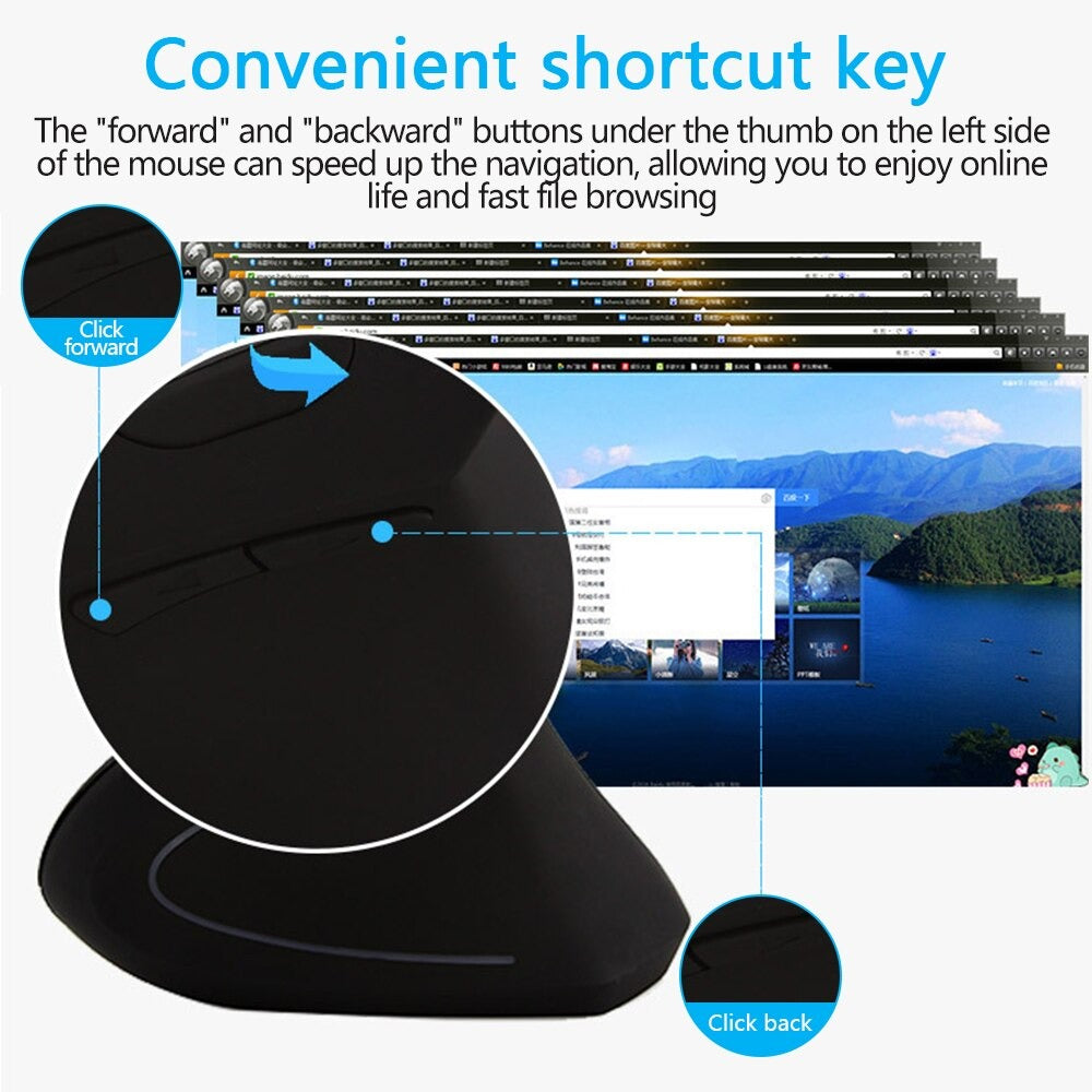 Mouse Ergonómico Inalámbrico Negro Cómodo