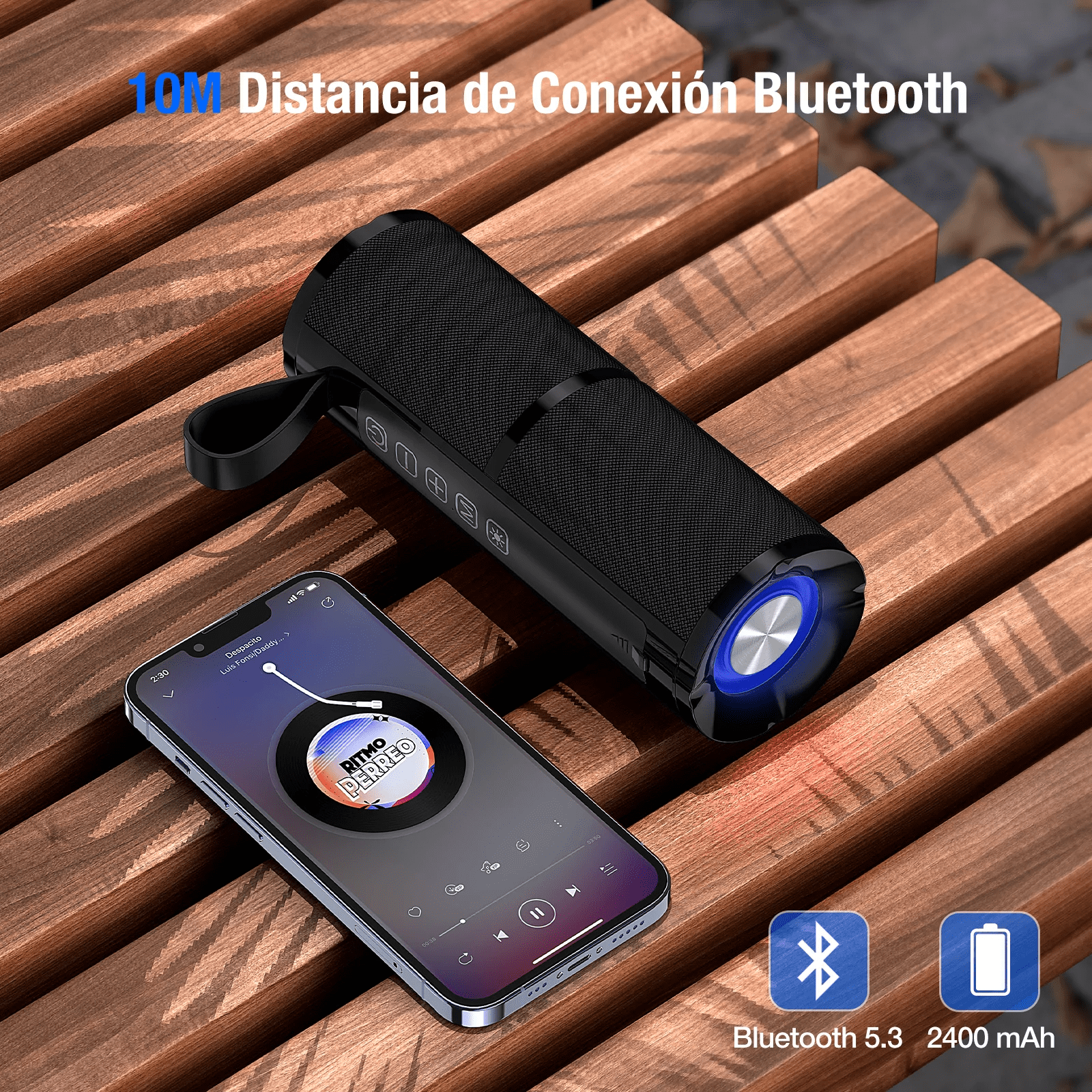 Parlante Bluetooth Negro/Rojo con Luces BOC060