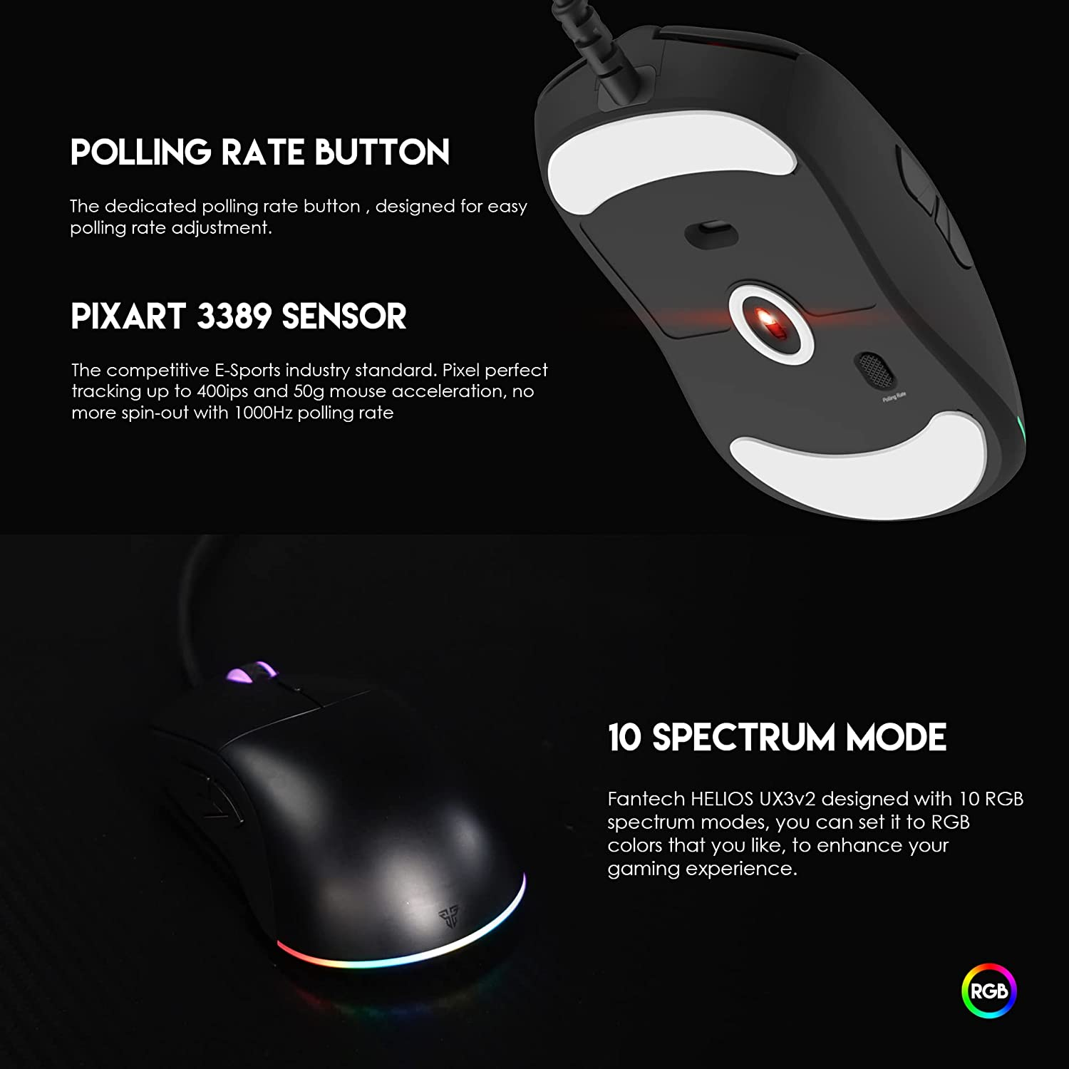 Mouse Gamer DPI Ajustable 7 Botones Fantech Helios UX3 V2