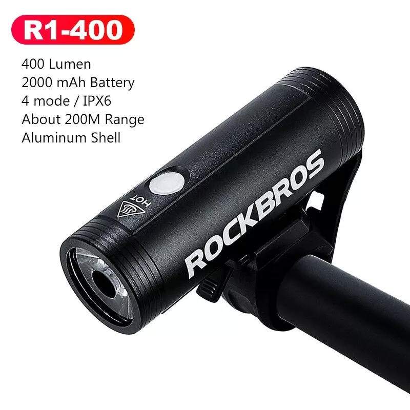 Luz Bicicleta 4 Modos de Luz Rockbros 2000mAh R1-400