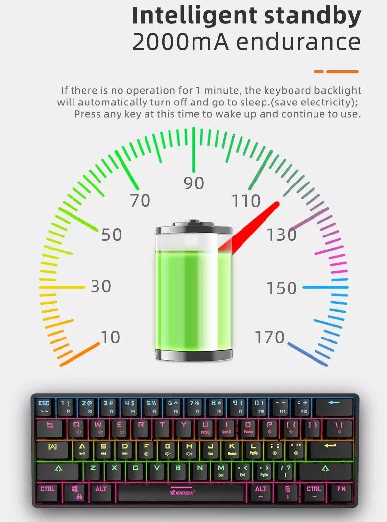 Teclado Mecánico Gamer RGB Bluetooth Switch Blue 60% JK530