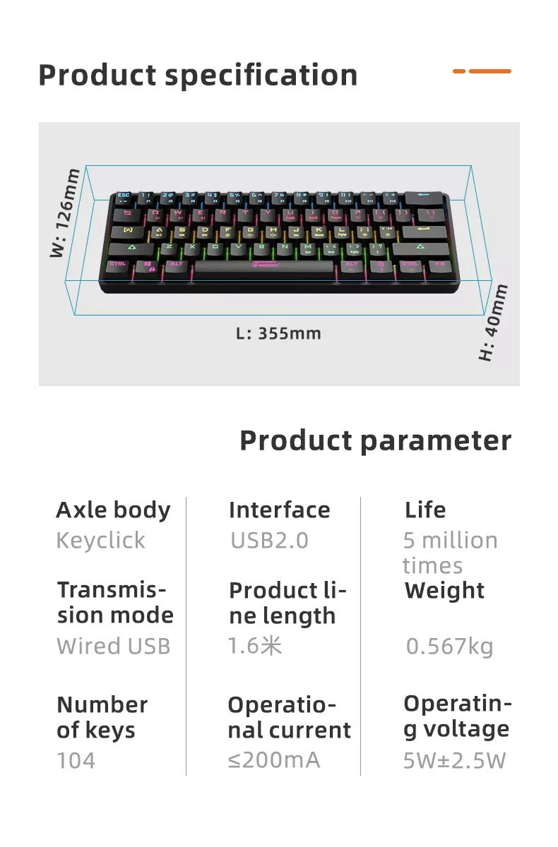 Teclado Mecánico Gamer RGB Bluetooth Switch Blue 60% JK530