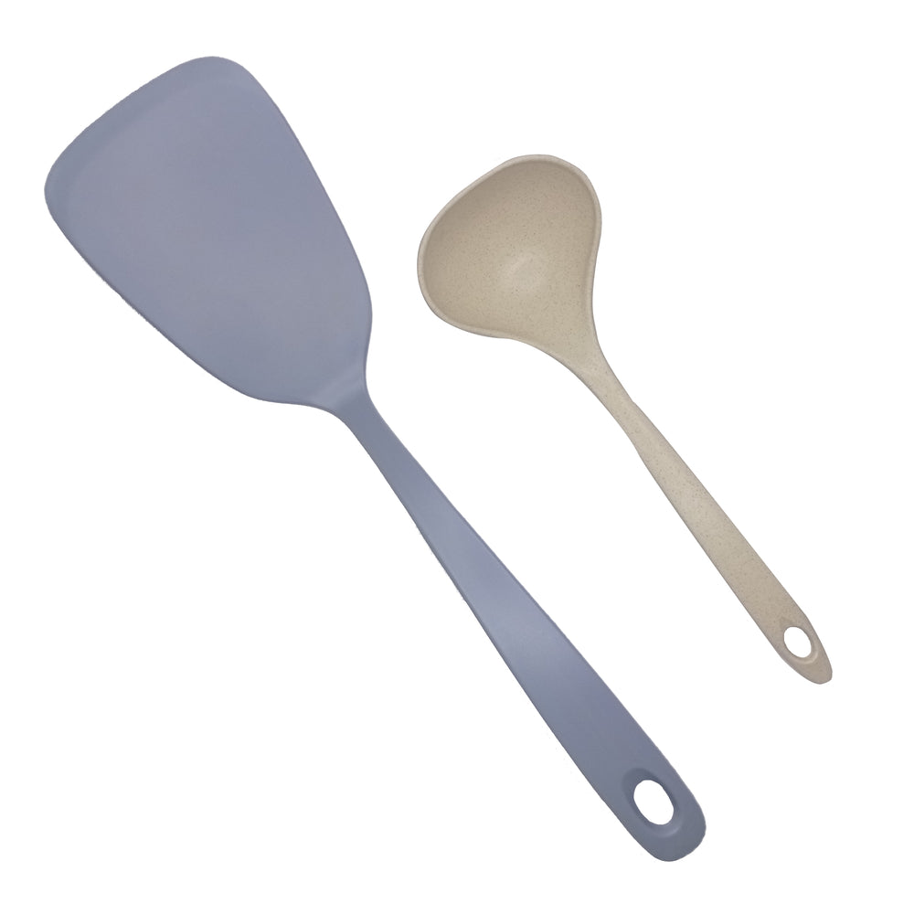 Set x2 Espátula Turner y Cucharón Plástico Antiadherente Cocina