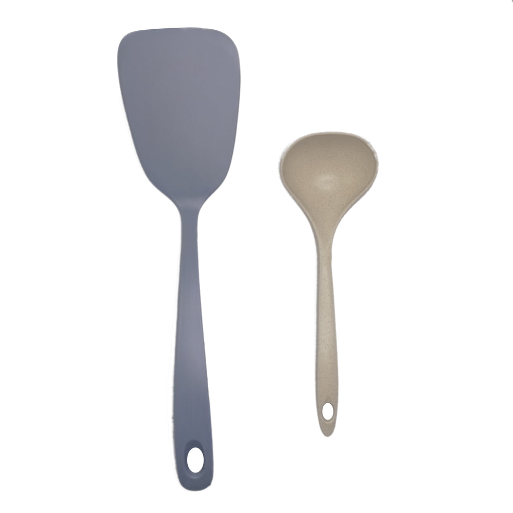 Set x2 Espátula Turner y Cucharón Plástico Antiadherente Cocina
