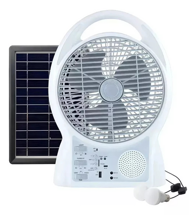 Ventilador Recargable Solar Panel 2 Bombillos Radio Parlante  Bluetooth Radio FM CGd-8029 - Tienvir
