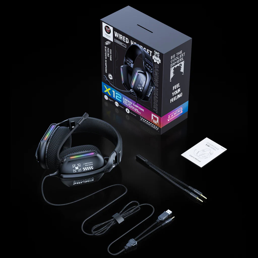 Auriculares Gamer ONIKUMA X12 RGB • USB + Jack 3.5 mm • Micrófono Omnidireccional • 40 mm