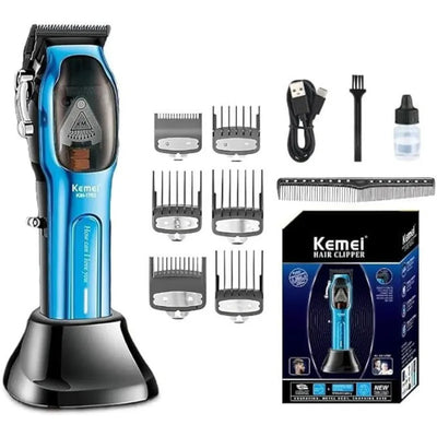 Máquina de Corte Profesional KM-1763 Azul Recargable 5V – Cortadora Peluquera
