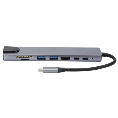 HUB Multipuerto Adaptador 8 en 1 A Tipo C TF SD RJ25 USB 3.0 - Tienvir