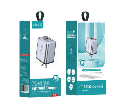 Cargador de Pared USB + Tipo C Dual  20W Vidvie QA21