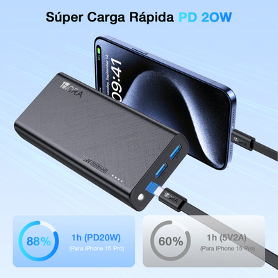 Power Bank 20000mAh Carga Rapida de 20W GAR158 - Tienvir