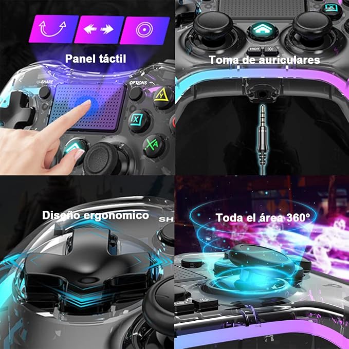 Control Inalámbrico Transparente RGB para PS4