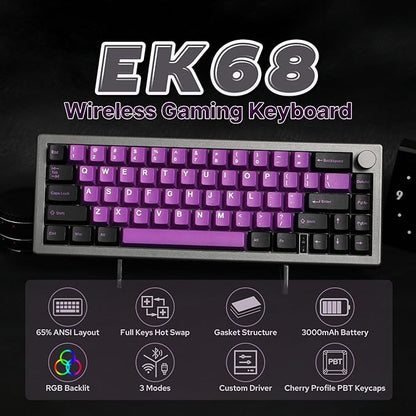 Epomaker EK68 – Teclado Mecánico 65% Gasket-Mount • Triple Conectividad