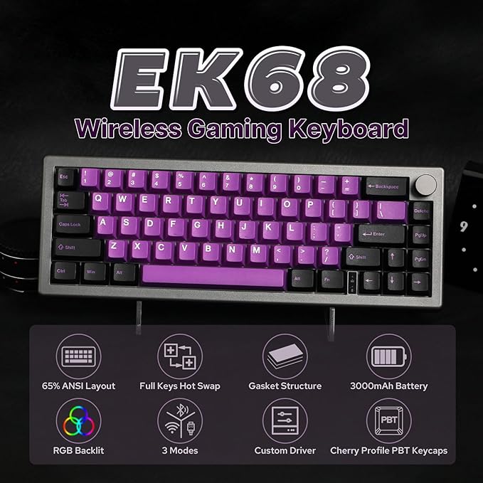 Epomaker EK68 – Teclado Mecánico 65% Gasket-Mount • Triple Conectividad