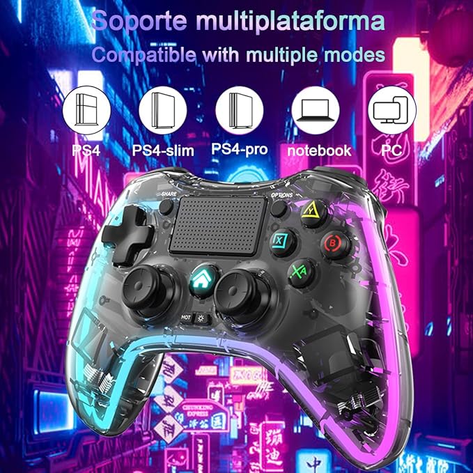 Control Inalámbrico Transparente RGB para PS4
