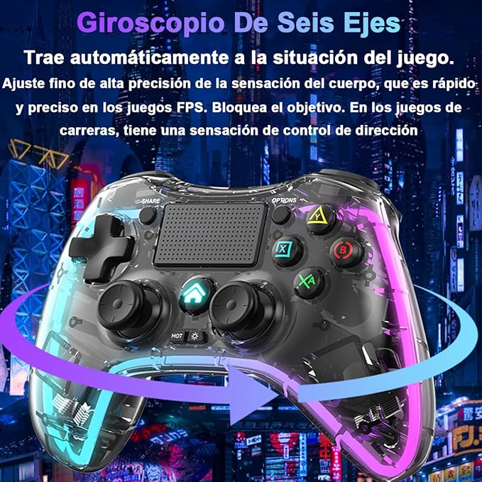Control Inalámbrico Transparente RGB para PS4