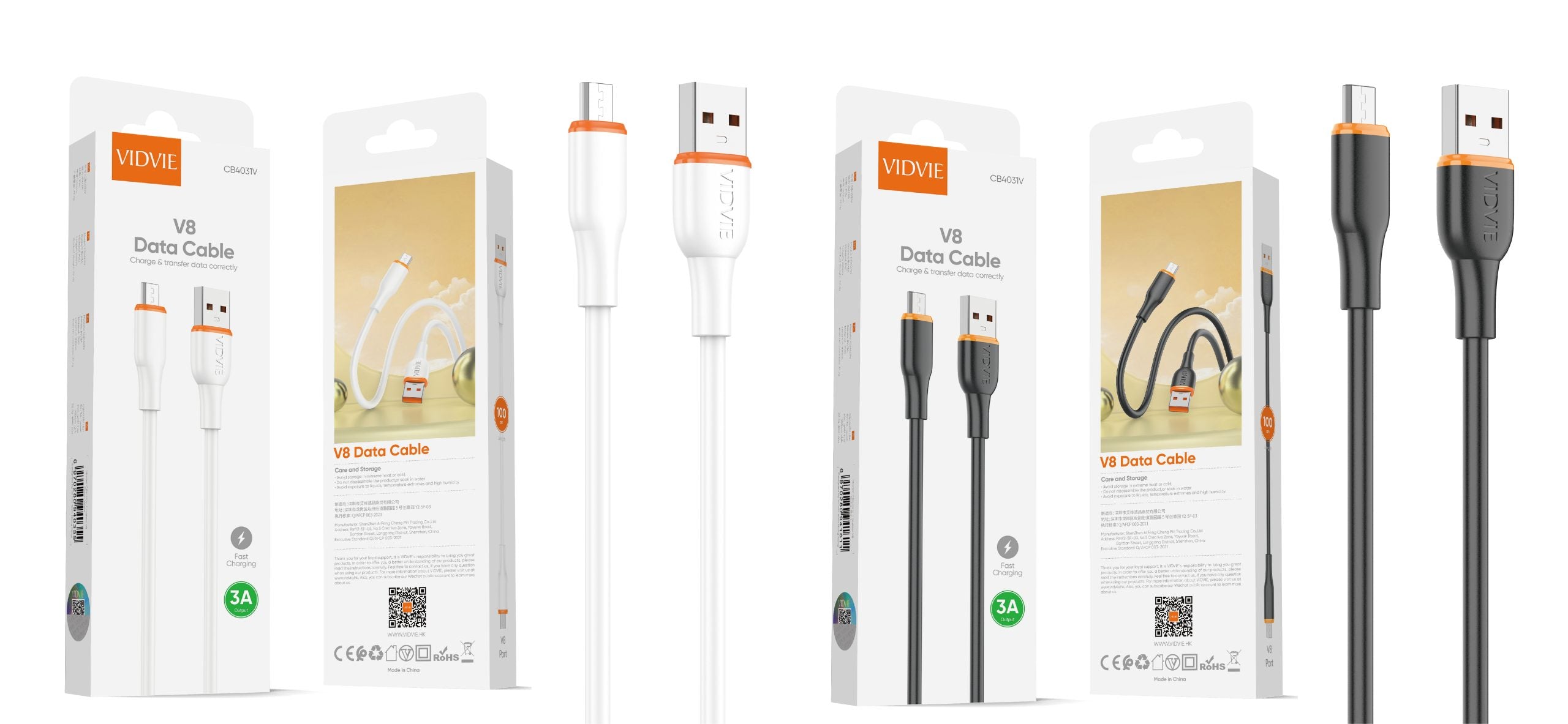 Cable Vidvie CB4031V USB-A a Micro USB (V8)