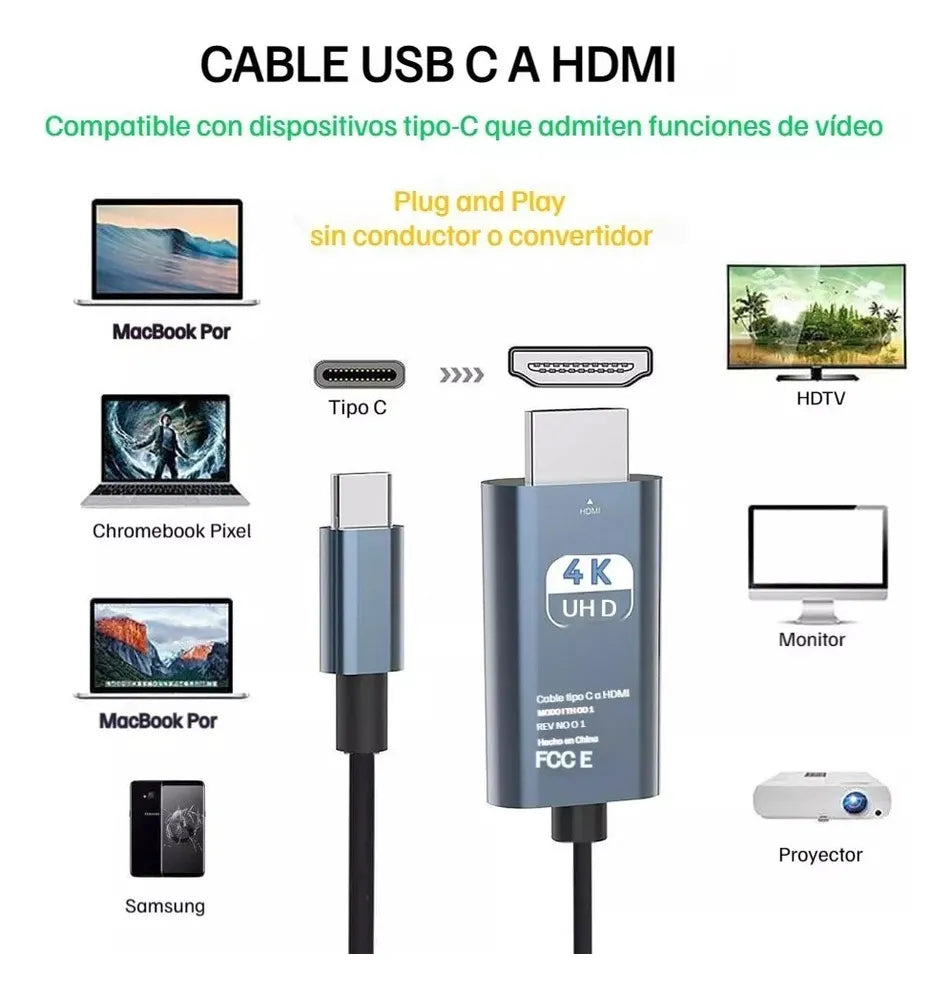 Adaptador Tipo C a HDMI – Conexión Rápida y en Alta Definición