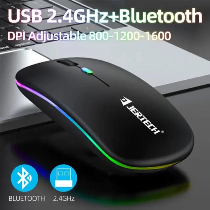Mouse Inalámbrico Recargable Jertech JR3 – Dual Mode (2.4 GHz + Bluetooth) con RGB
