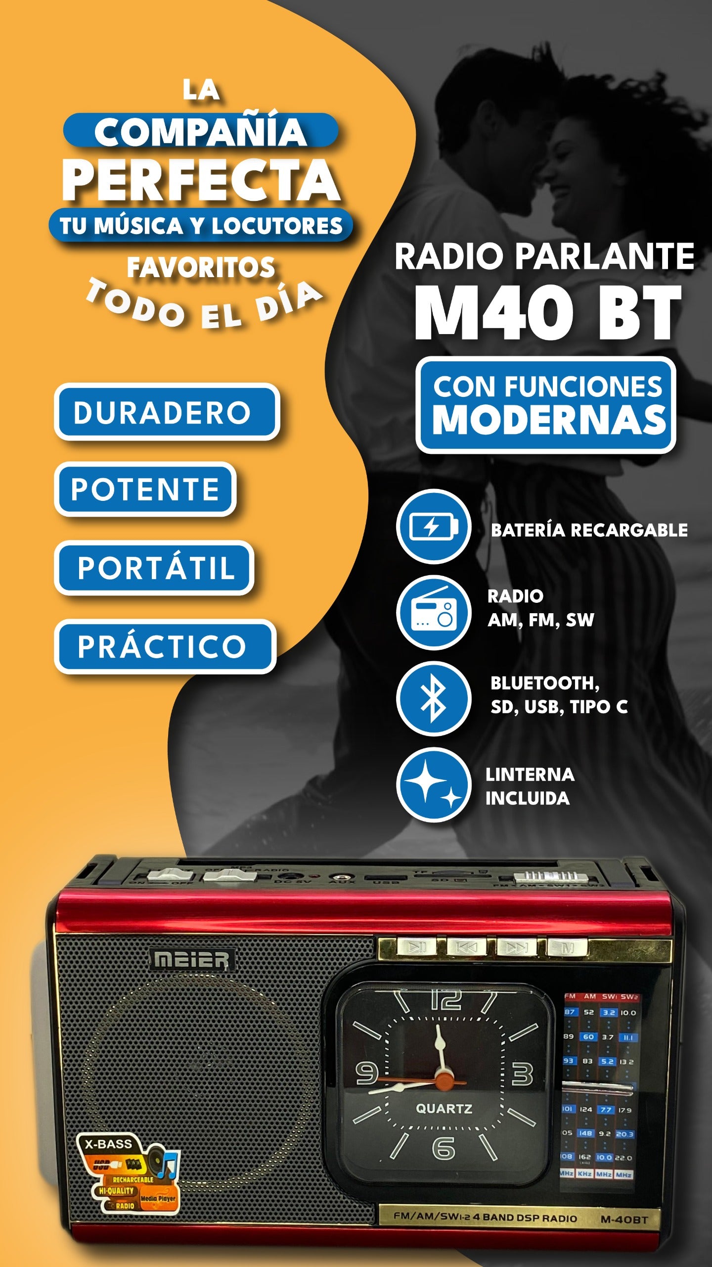 Radio de Emergencia Recargable con Parlante y Linterna | FM/AM/SW M40