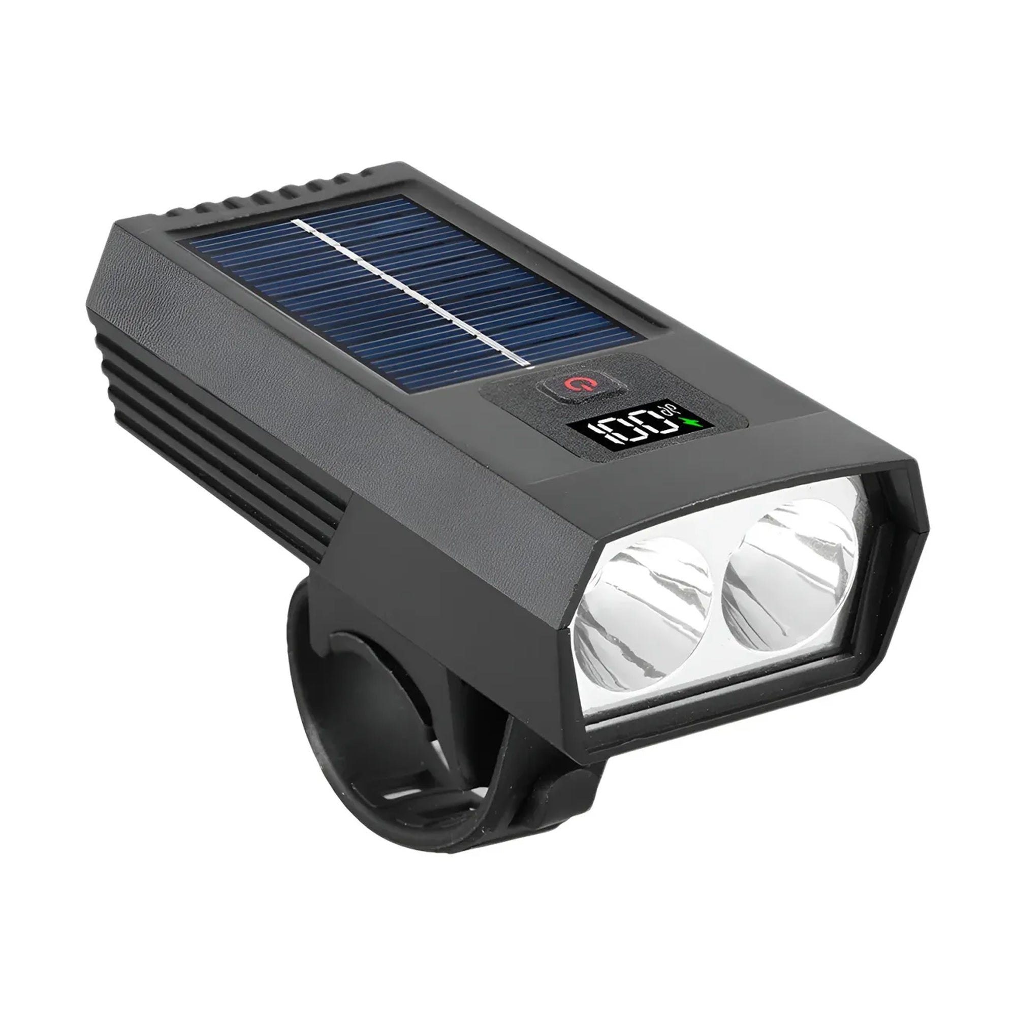 Luz Delantera para Bicicleta Recargable Solar y USB con Pantalla Digital LED